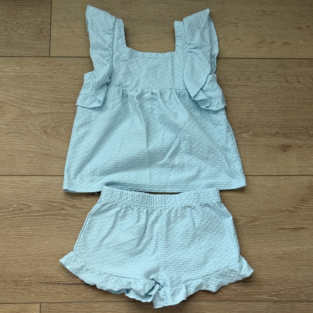Light Blue Girls Ruffle Tank Top & Shorts Play Set